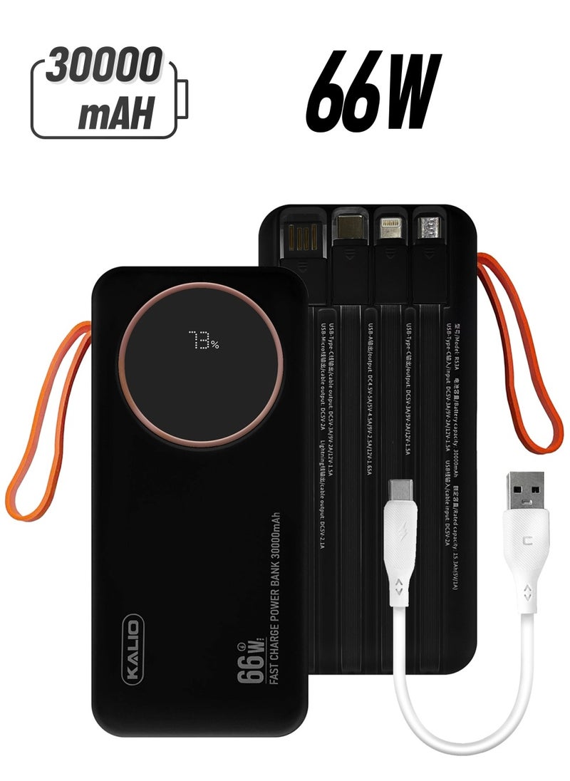 KALIO - R53A Power Bank 30000mAh - Ultra-Compact 66W High-Speed Charging with PD35W Support and Four Built-in Cables / Black - Image 1
