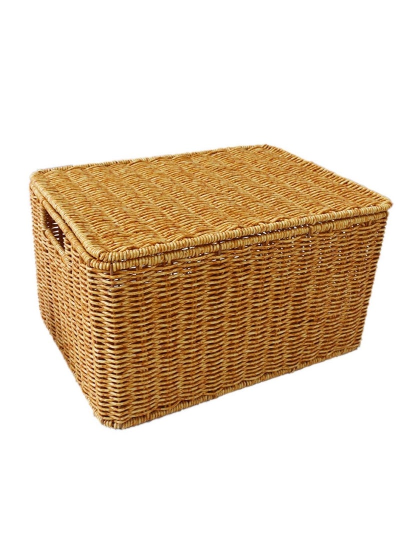 Faux Rattan Storage Basket with Handle – Rectangular Woven Organizer for Picnic, Outdoor Use, Living Room, or Bedroom – Multipurpose Shelf Basket  - Image 1