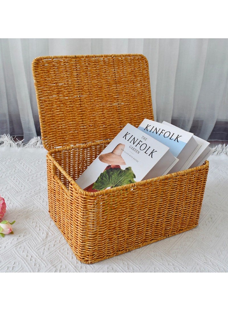 Faux Rattan Storage Basket with Handle – Rectangular Woven Organizer for Picnic, Outdoor Use, Living Room, or Bedroom – Multipurpose Shelf Basket  - Image 2