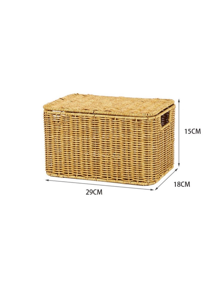 Faux Rattan Storage Basket with Handle – Rectangular Woven Organizer for Picnic, Outdoor Use, Living Room, or Bedroom – Multipurpose Shelf Basket  - Image 3
