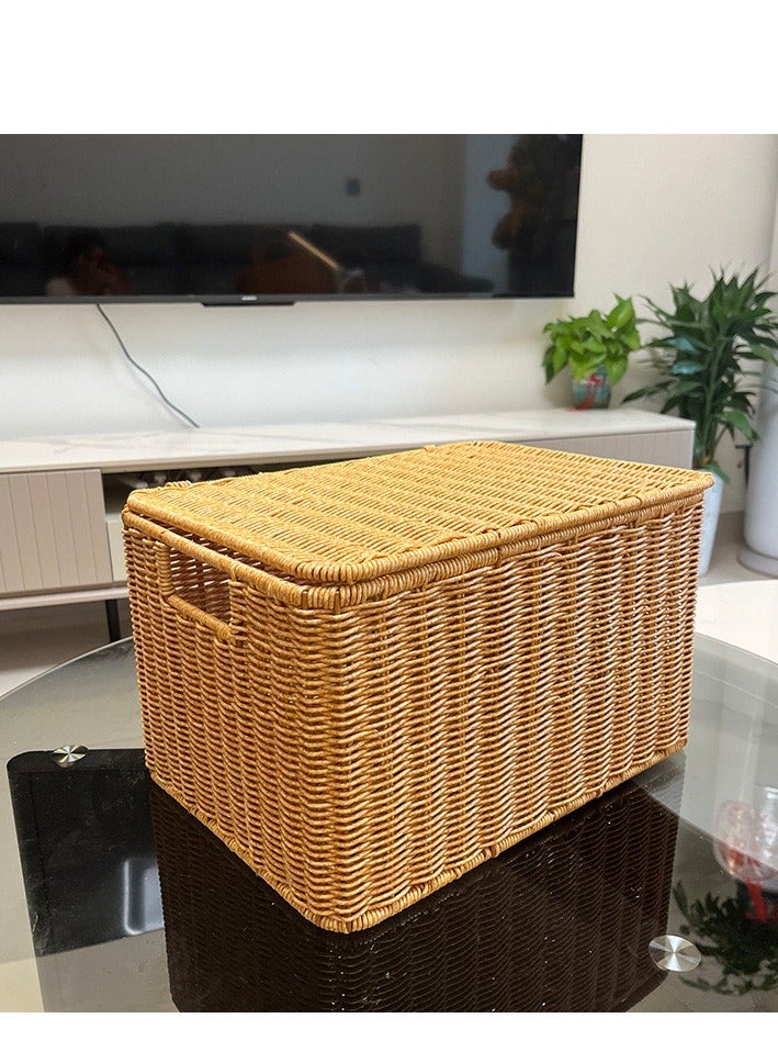Faux Rattan Storage Basket with Handle – Rectangular Woven Organizer for Picnic, Outdoor Use, Living Room, or Bedroom – Multipurpose Shelf Basket  - Image 4