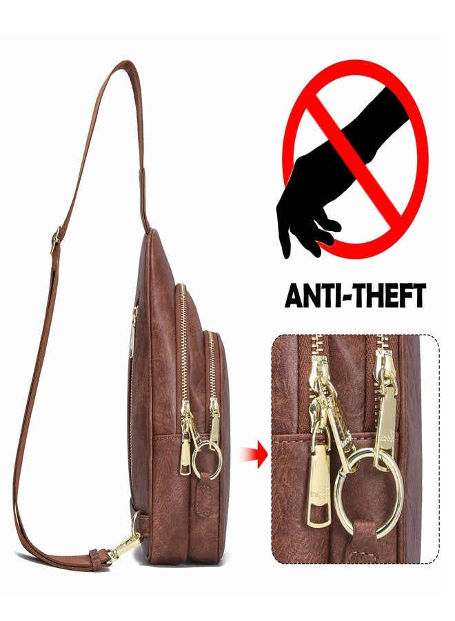 حقائب كروس بودي مضادة للسرقة للنساء، حقيبة كتف جلدية، حقيبة سفر كروس بودي، حقيبة صدر، حقيبة خصر، هدية للفتيات المراهقات (بني) - Image 4