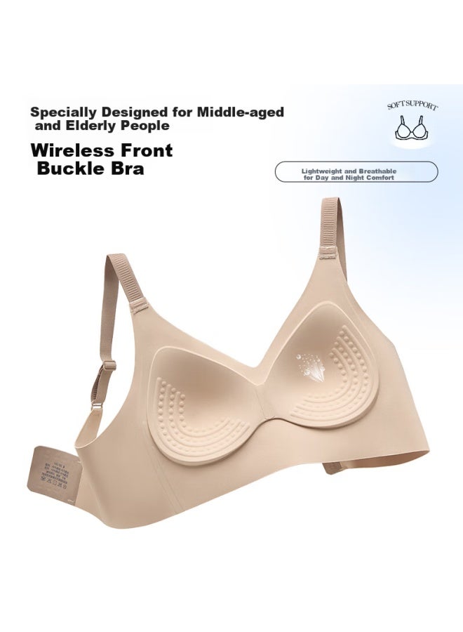 Finseech Fenshique Invisible Soft Support Fixed Inner Cup Massage Granule Side Gathering Bra Cream White XL - Image 4