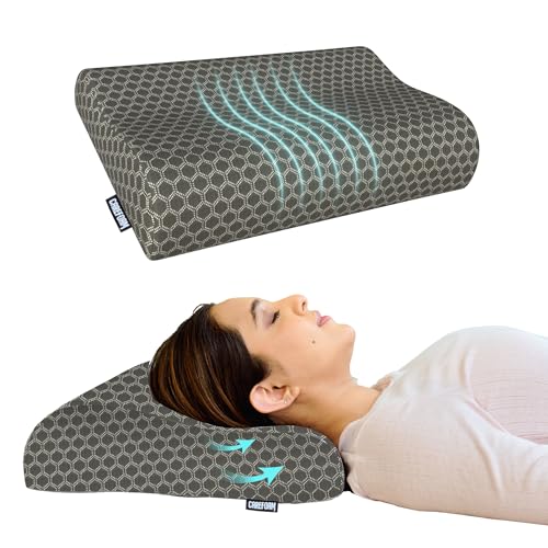 CareFoam Memory Foam Cervical Neck Pillow | 2 Years Warranty | Pain Relief Sleep, Improves Posture Spinal Alignment, Neck Pain Relief | King 23 x 14 x 4.5 Inch | Black acquard Cover | Pack of 1 - Image 1