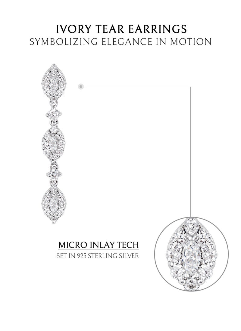 Ivory Tear Women's Earrings - Eardrop with CZ Diamond and Sterling Silver, Middle East Exclusive Collection