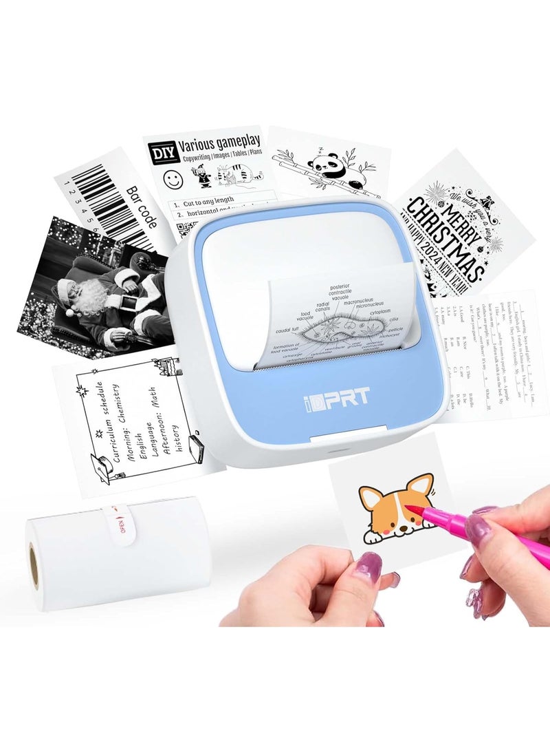 iDPRT Portable Sticker Maker Machine with 1 Roll Sticker Paper, Mini Printer Efficiently and Quickly, Thermal Printer for Study Notes, Pictures, DIY, Label, Free App with Multiple Templates,Blue - Image 1