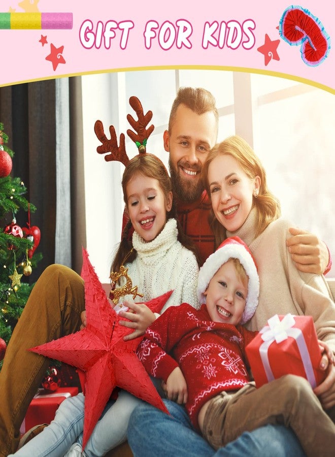 سيفانير قطع من بينياتا النجوم المعدنية مع عصابة للعينين ومضرب للأطفال، بينياتا صغيرة حمراء قابلة للطي على شكل نجمة احتفالية للأطفال الصغار، مناسبة لأعياد ميلاد البنات والأولاد والبالغين، ولحفلات الذكرى السنوية وحفلات استقبال المولود. - Image 4