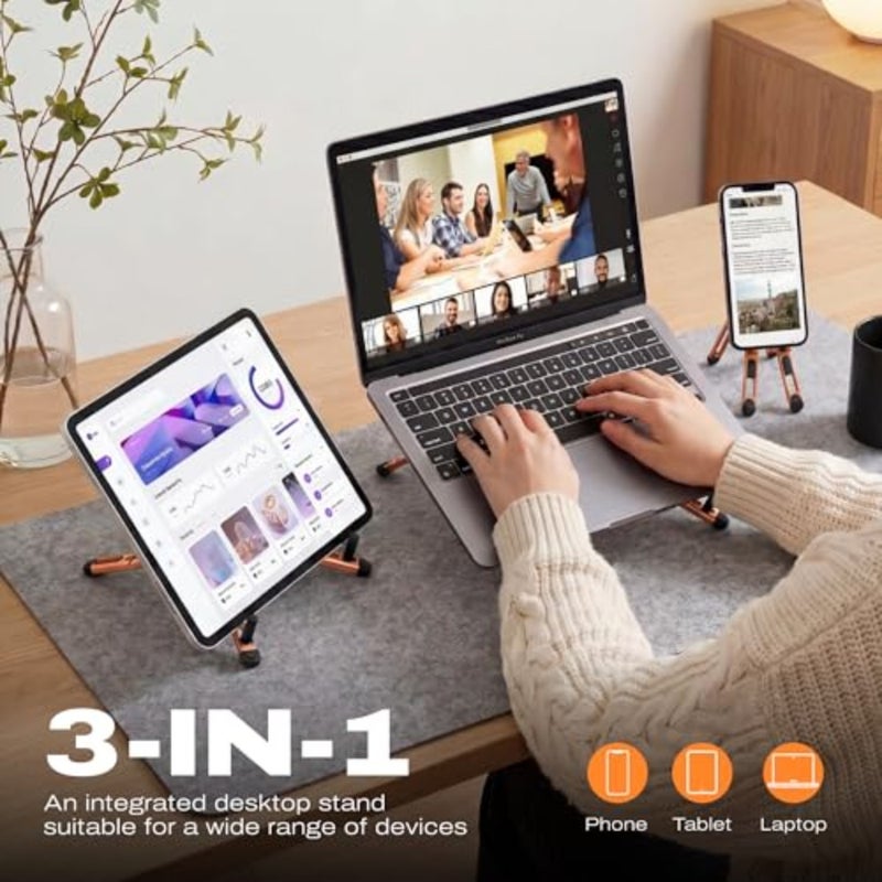 3-in-1 Magnetic Foldable Laptop Stand and Phone Stand for Desk Aluminum Alloy Adjustable Holder 10 16" Laptops and 4 13" Phones/Tablets, Magnetic Compatible with iPhone Android - Image 2