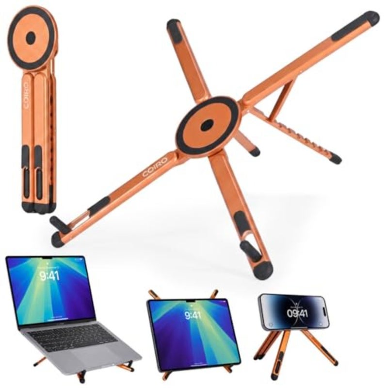 3-in-1 Magnetic Foldable Laptop Stand and Phone Stand for Desk Aluminum Alloy Adjustable Holder 10 16" Laptops and 4 13" Phones/Tablets, Magnetic Compatible with iPhone Android - Image 1