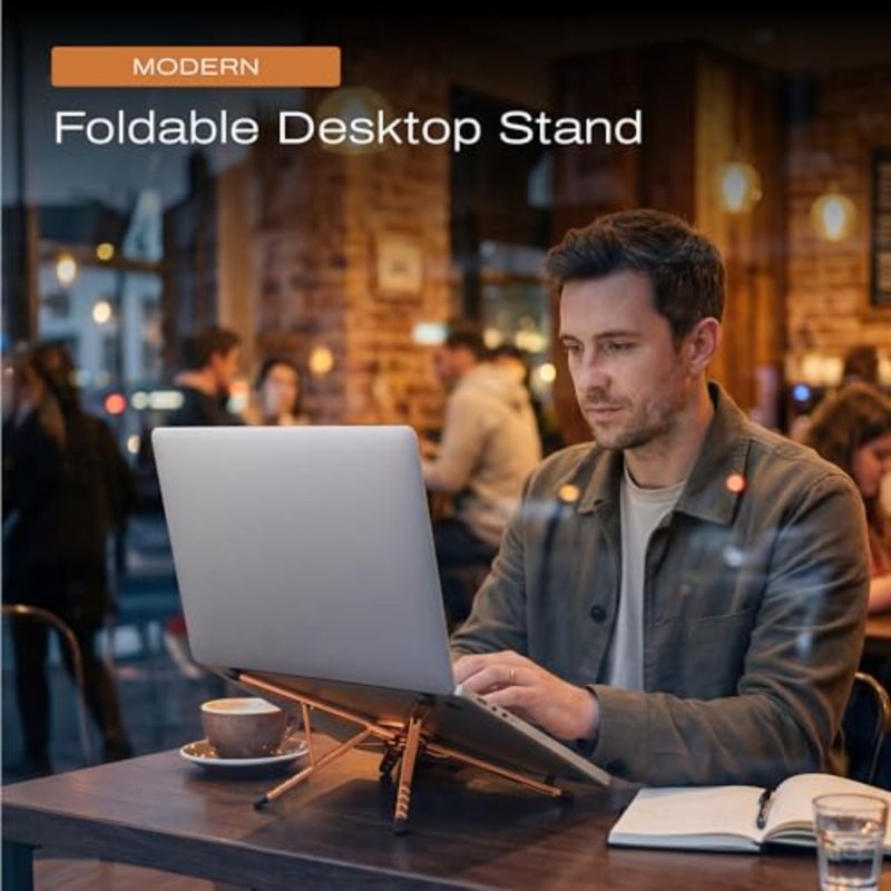 3-in-1 Magnetic Foldable Laptop Stand and Phone Stand for Desk Aluminum Alloy Adjustable Holder 10 16" Laptops and 4 13" Phones/Tablets, Magnetic Compatible with iPhone Android - Image 5