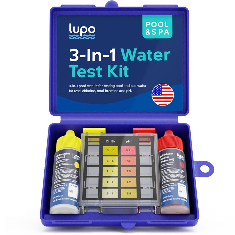 Lupo Global Lupo 3-in-1 Pool Test Kit | Pool Testing Kit for Residential Swimming Pools & Spas for Testing Total Chlorine, Total Bromine & pH | Pool Chemical Test for Quick & Accurate At-Home Pool Water Testing - Image 1