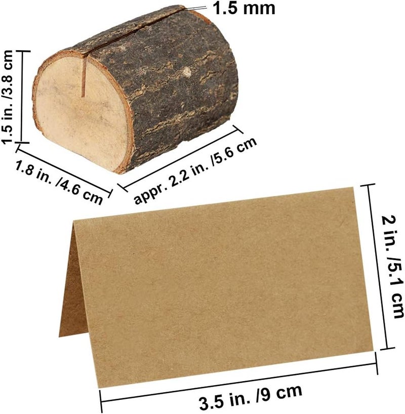 Supla 20 Pcs Rustic Wood Place Card Holders Wooden Table Numbers Holder Stand Wooden Bark Memo Holder Card Photo Picture Note Clip Holders and Kraft Place Cards Bulk Wedding Party Table Number Sign - Image 2