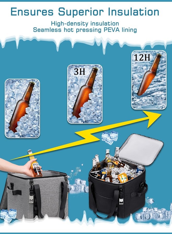 TuErCao Insulated Soft Cooler Bag 12"x12"x12" Large Leakproof Soft Sided Ice Chest for Travel Beach Camping, 50 Cans Portable Cooler Box for Grocery Shopping, Road Trips, Black - Image 3