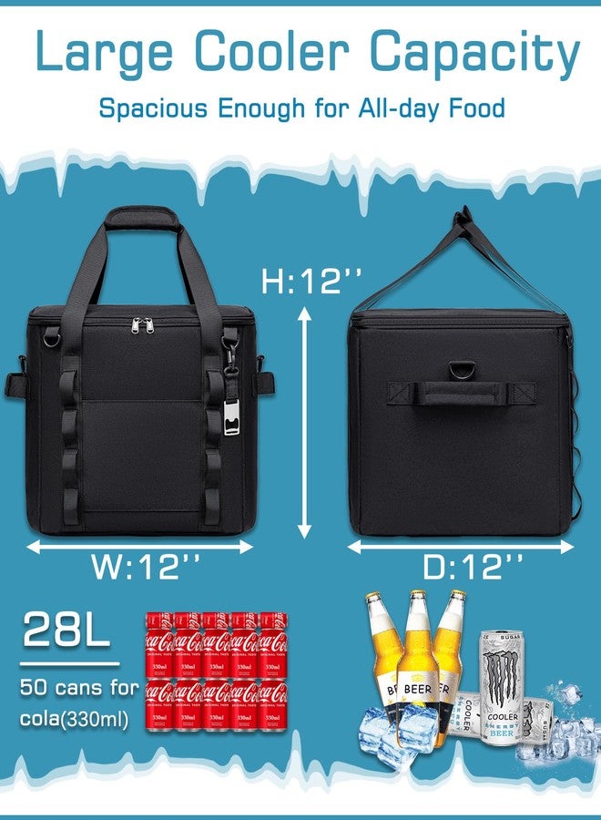 TuErCao Insulated Soft Cooler Bag 12"x12"x12" Large Leakproof Soft Sided Ice Chest for Travel Beach Camping, 50 Cans Portable Cooler Box for Grocery Shopping, Road Trips, Black - Image 2