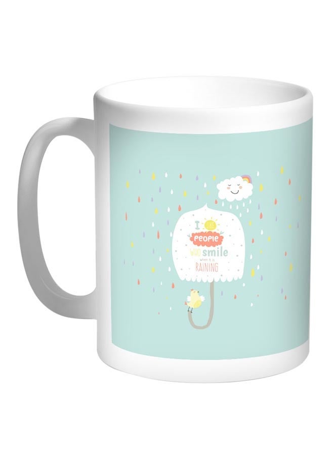 RYN Rainy Clouds Printed Coffee Mug White/Green/Purple 11ounce