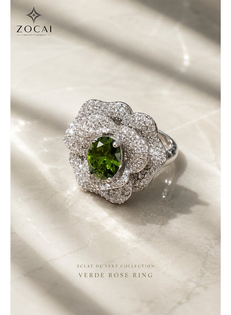 ZOCAI Luxury Green Crystal Floral Statement Ring for Women, Sparkling Cubic Zirconia Cocktail Jewelry - Image 1