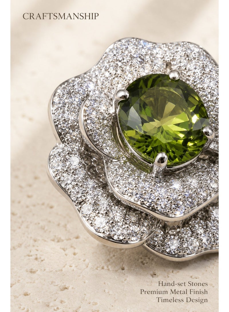 ZOCAI Luxury Green Crystal Floral Statement Ring for Women, Sparkling Cubic Zirconia Cocktail Jewelry - Image 4
