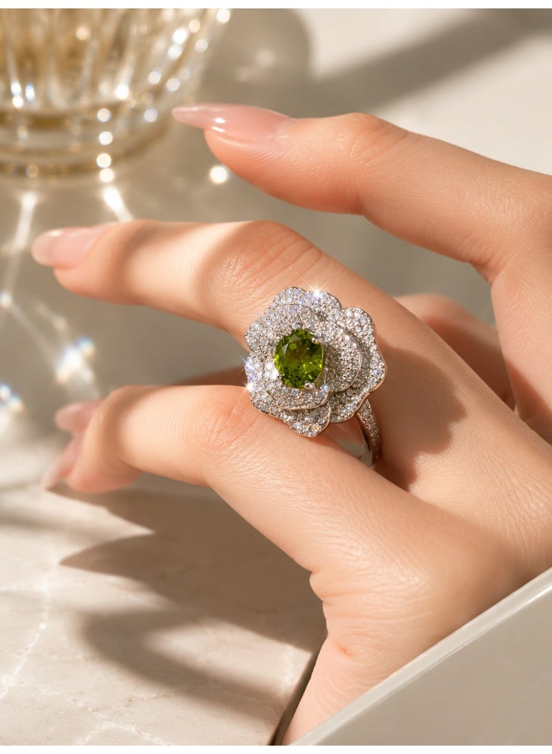 ZOCAI Luxury Green Crystal Floral Statement Ring for Women, Sparkling Cubic Zirconia Cocktail Jewelry - Image 5