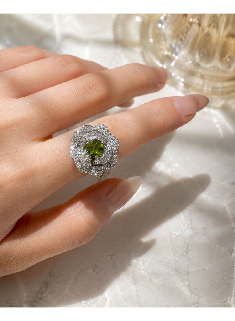 ZOCAI Luxury Green Crystal Floral Statement Ring for Women, Sparkling Cubic Zirconia Cocktail Jewelry - Image 3