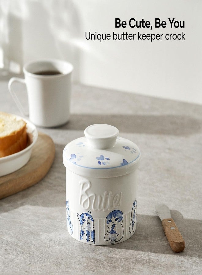 Toptier Butter Crock for Counter With Water Line, On Demand Spreadable Butter, Ceramic Butter Keeper to Leave On Counter, French Butter Dish with Lid (Hungry Cat) - Image 2