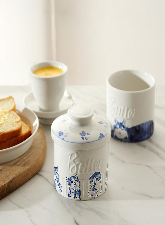 Toptier Butter Crock for Counter With Water Line, On Demand Spreadable Butter, Ceramic Butter Keeper to Leave On Counter, French Butter Dish with Lid (Hungry Cat) - Image 5