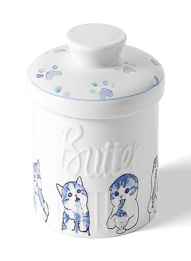 Toptier Butter Crock for Counter With Water Line, On Demand Spreadable Butter, Ceramic Butter Keeper to Leave On Counter, French Butter Dish with Lid (Hungry Cat) - Image 1