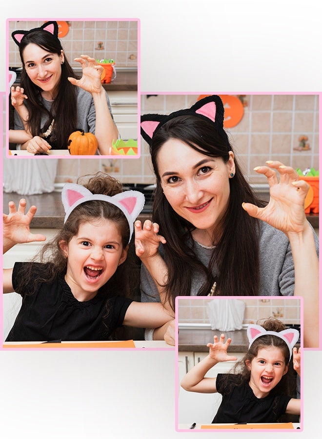 قطعتان من عصابات رأس على شكل آذان قطة - شريط شعر ناعم للمكياج والاستحمام، لطيف للفتيات والنساء المراهقات (أسود وأبيض) - Image 4