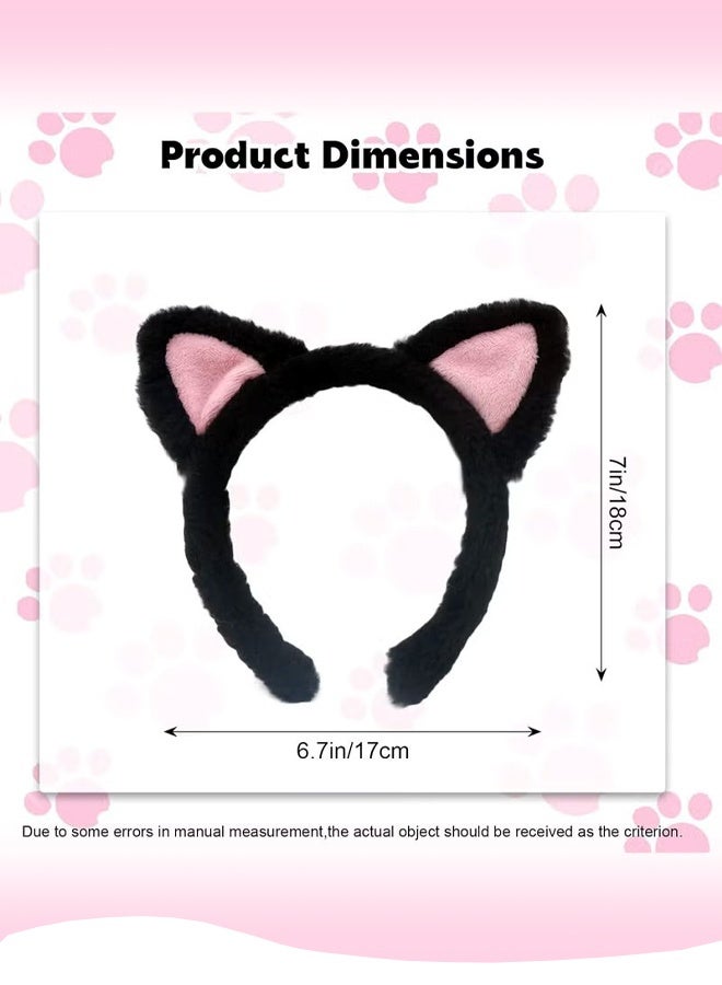 قطعتان من عصابات رأس على شكل آذان قطة - شريط شعر ناعم للمكياج والاستحمام، لطيف للفتيات والنساء المراهقات (أسود وأبيض) - Image 2