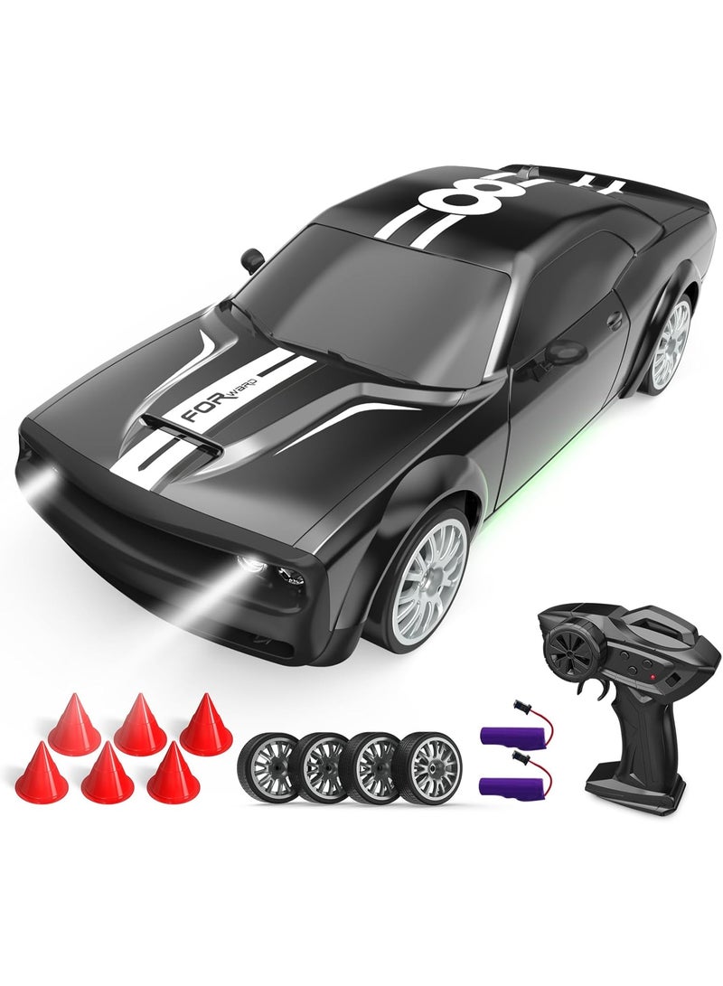 Taizz Ventures RC Drift Car Remote Control Car 2.4GHz 1:20 Scale 4WD 20KM/H High Speed Remote Control Cars Vehicle with LED Lights Drifting Tire 2Pcs Rechargeable Batteries Toy Cars for Adults Boys Girls Black