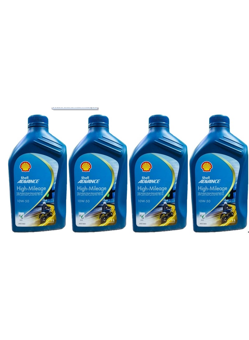 Shell 10W50 Fully Synthetic 4T Motorcycle Engine Oil 1Ltr (Pack of 4) - Image 1