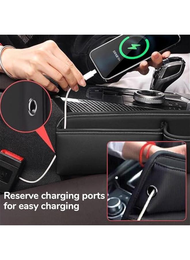 Car Leather Cup Holder Gap Bag,2025 Upgrade Car Gap Storage Box with Cup Holder,Seat Gap Storage Box Car Seat Gap Bag,Gap Filler Organizer for Glasses Phone Keys and Cards (Beige, Passenger Seat) - Image 2