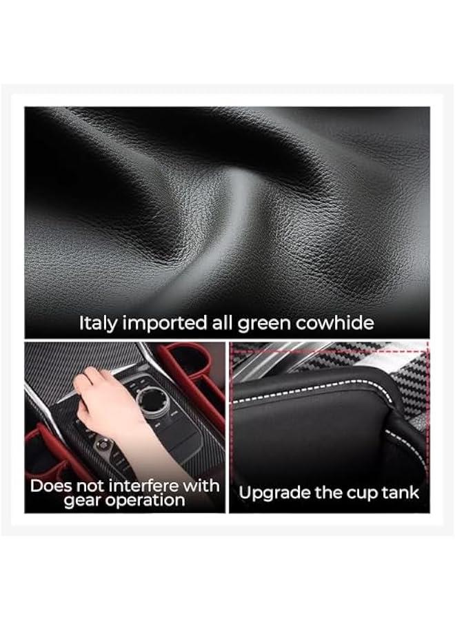Car Leather Cup Holder Gap Bag,2025 Upgrade Car Gap Storage Box with Cup Holder,Seat Gap Storage Box Car Seat Gap Bag,Gap Filler Organizer for Glasses Phone Keys and Cards (Beige, Passenger Seat) - Image 4