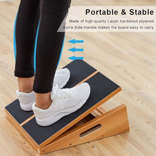 StrongTek Professional Wooden Slant Board, Adjustable Incline Board, and Calf Stretcher, Stretch Board - Extra Side-Handle Design for Portability, Full-Coverage - Image 2