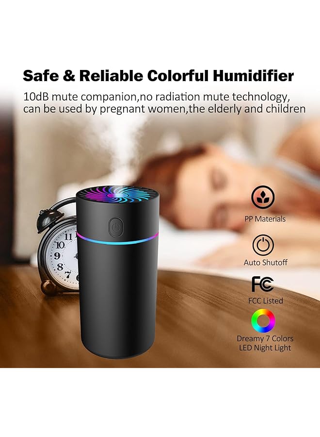 إيروريكس مرطب صغير بإيقاف تشغيل تلقائي، مرطب مكتب صغير بسعة 320 مل، موزع للزيوت العطرية مع 7 أضواء ملونة، مرطب شخصي فائق الهدوء بمنفذ USB لغرفة النوم والسيارة والمكتب والسفر والنباتات - Image 3