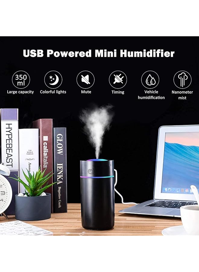 إيروريكس مرطب صغير بإيقاف تشغيل تلقائي، مرطب مكتب صغير بسعة 320 مل، موزع للزيوت العطرية مع 7 أضواء ملونة، مرطب شخصي فائق الهدوء بمنفذ USB لغرفة النوم والسيارة والمكتب والسفر والنباتات - Image 2