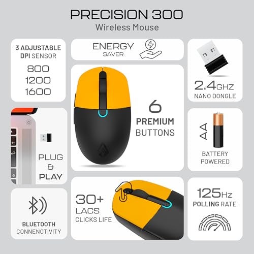 Archer Tech Lab Bluetooth Wireless Mouse with BT 5.0/3.0 & Wireless 2.4GHz USB Receiver3 DPI Settings (800/1200/1600)6 Buttons 63g Ergonomic Mouse for Laptop, PC, Mac,Tablet Smartphone(Precision 300) - Image 2