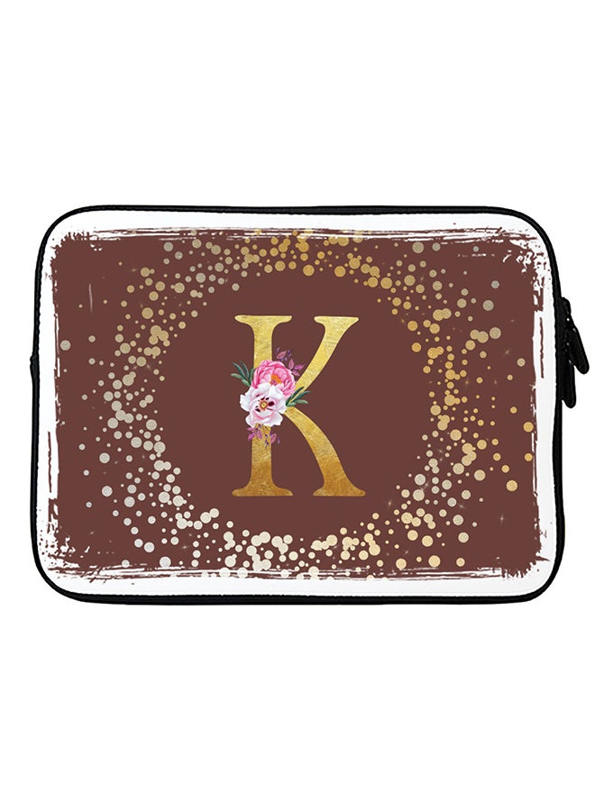 Stylizedd Laptop Sleeve Bag for Macbook 13, 14, 15, 16 inch- Custom Monogram Initial Letter Floral Pattern Alphabet - K  (Brown)  - Image 1