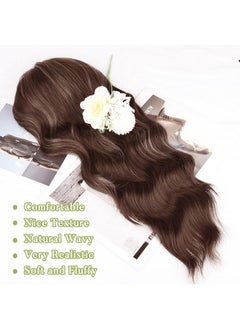 NAYOO Brown Wigs With Bangs For Women Long Curly Wavy Hair Wigs Heat Resistant Synthetic Fiber Wigs For Daily Party Use 26 Inches (Brown Mixed Blonde)  - Image 1