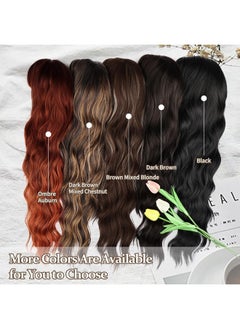 NAYOO Brown Wigs With Bangs For Women Long Curly Wavy Hair Wigs Heat Resistant Synthetic Fiber Wigs For Daily Party Use 26 Inches (Brown Mixed Blonde)  - Image 2