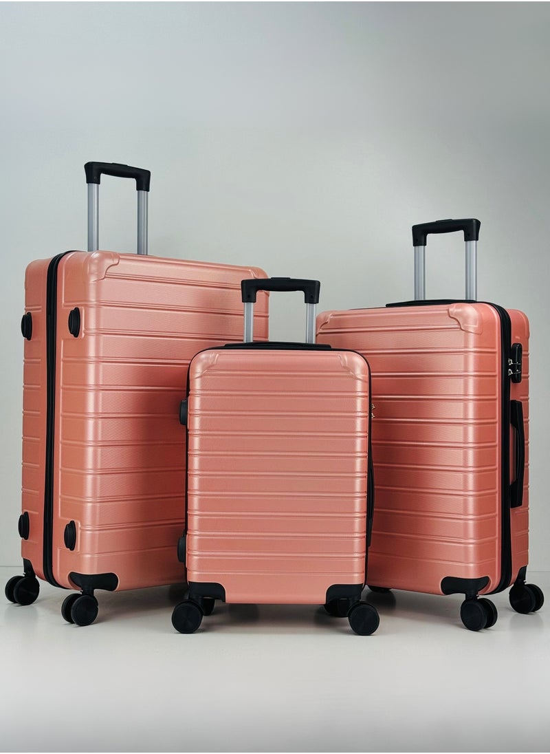 SAW & SEE Premium Hard Shell Luggage Set – 3-Piece Durable Strong Suitcase Set, Lightweight ABS Trolley Bags with Smooth Rotating Spinner Wheels, Security Combination Lock, Telescopic Handle, Traveling Bag Suitcases – 20" / 24" / 28" – ROSEGOLD  - Image 1