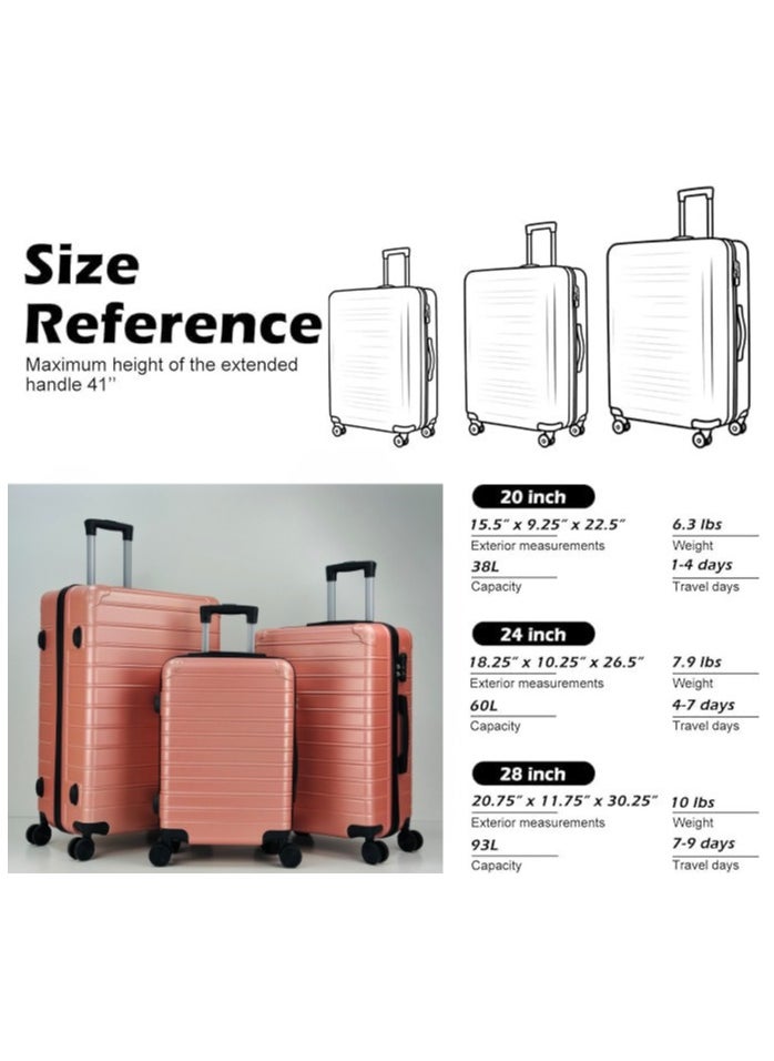 SAW & SEE Premium Hard Shell Luggage Set – 3-Piece Durable Strong Suitcase Set, Lightweight ABS Trolley Bags with Smooth Rotating Spinner Wheels, Security Combination Lock, Telescopic Handle, Traveling Bag Suitcases – 20" / 24" / 28" – ROSEGOLD  - Image 3
