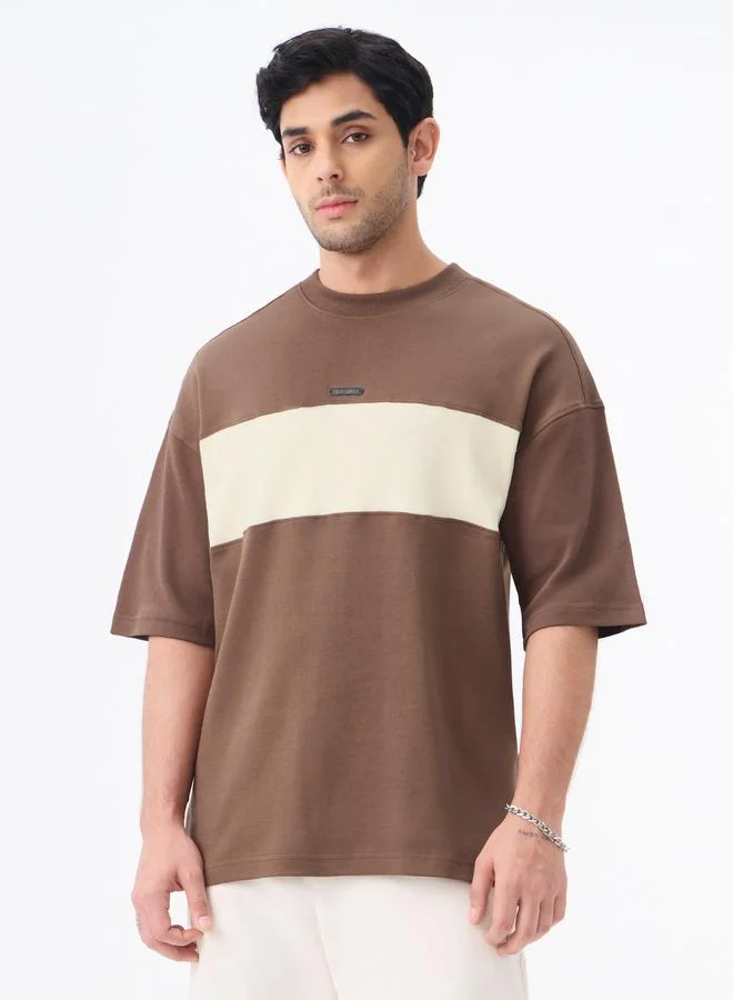 The Souled Store Men Brown Color Block Oversized T-Shirt