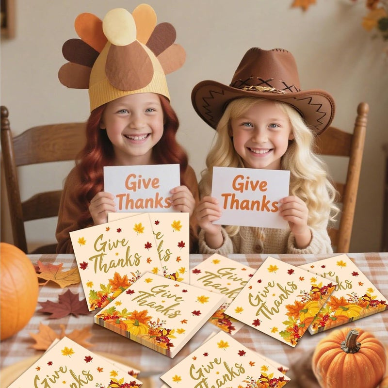 PERFQU 50 Pcs Thanksgiving Napkins Disposable, 13 Inch Fall Paper Napkins, 3-ply Give Thanks Napkin Pumpkin Maple Leaf Cocktail Dinnerware for Fall Decorations Thanksgiving Party Supplies Tableware Favors - Image 5