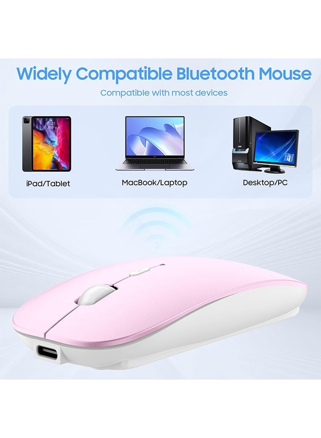 واي جيه ماوس لاسلكي صامت صغير قابل لإعادة الشحن، ماوس لاسلكي مزدوج الوضع، ماوس لاسلكي محمول، ماوس كمبيوتر لاسلكي 2.4G، متوافق مع جهاز هاتف محمول (وردي - Image 4