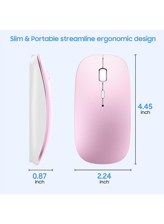 واي جيه ماوس لاسلكي صامت صغير قابل لإعادة الشحن، ماوس لاسلكي مزدوج الوضع، ماوس لاسلكي محمول، ماوس كمبيوتر لاسلكي 2.4G، متوافق مع جهاز هاتف محمول (وردي - Image 3