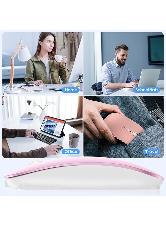 واي جيه ماوس لاسلكي صامت صغير قابل لإعادة الشحن، ماوس لاسلكي مزدوج الوضع، ماوس لاسلكي محمول، ماوس كمبيوتر لاسلكي 2.4G، متوافق مع جهاز هاتف محمول (وردي - Image 5