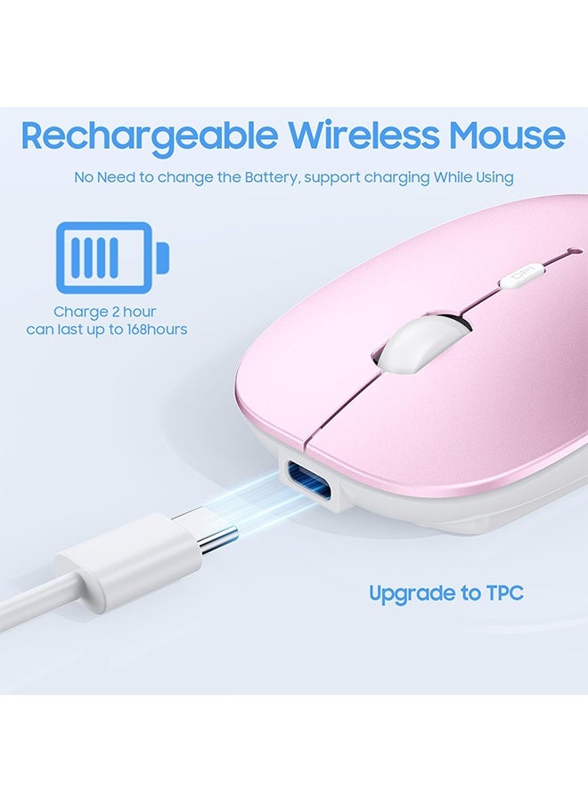 واي جيه ماوس لاسلكي صامت صغير قابل لإعادة الشحن، ماوس لاسلكي مزدوج الوضع، ماوس لاسلكي محمول، ماوس كمبيوتر لاسلكي 2.4G، متوافق مع جهاز هاتف محمول (وردي - Image 2