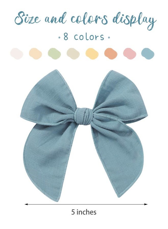 doboi 8PCS Baby Girls Hair Clips Fable Hair Bows Cotton Linen Bows for Girls Hair Accessories for Baby Toddlers Kids Child - Image 3
