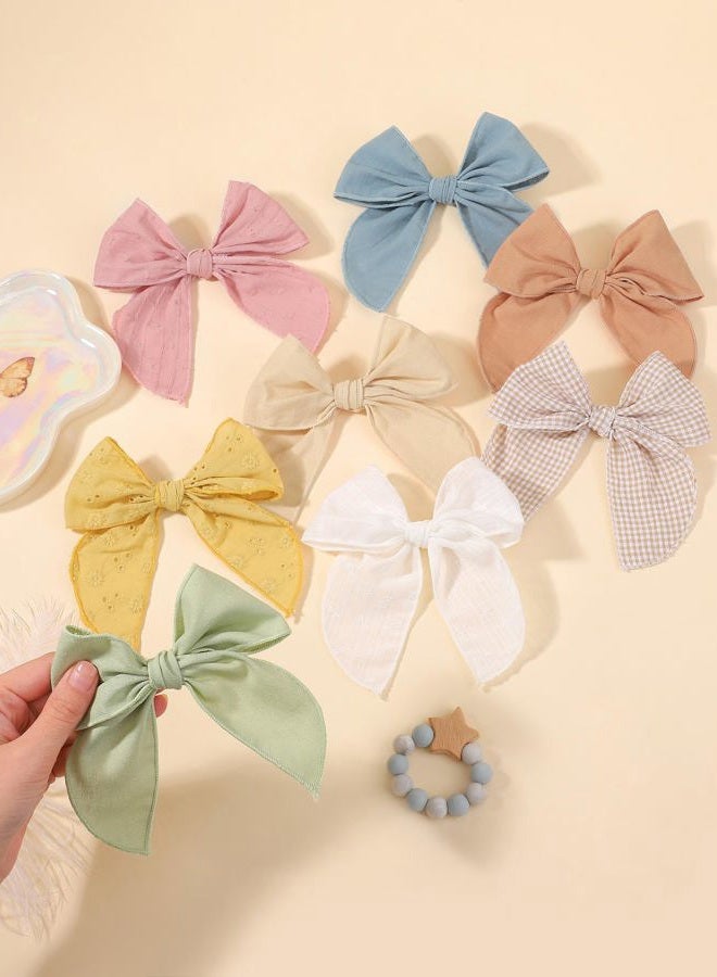doboi 8PCS Baby Girls Hair Clips Fable Hair Bows Cotton Linen Bows for Girls Hair Accessories for Baby Toddlers Kids Child - Image 4