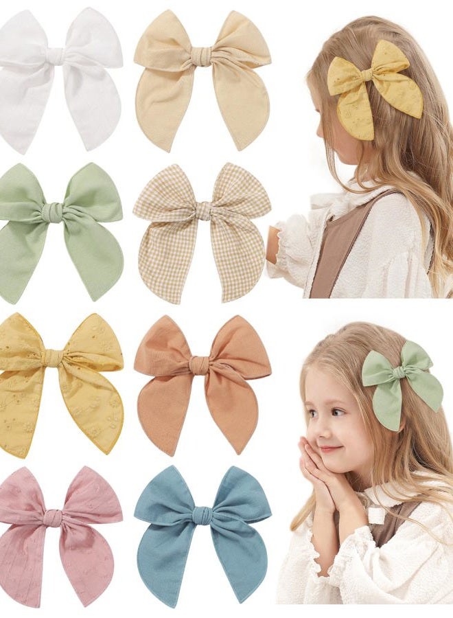 doboi 8PCS Baby Girls Hair Clips Fable Hair Bows Cotton Linen Bows for Girls Hair Accessories for Baby Toddlers Kids Child - Image 1